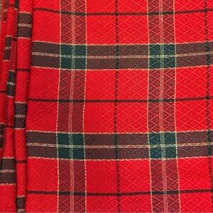 Red Green Gold Plaid Tartan Table Cloth 83” x 59”